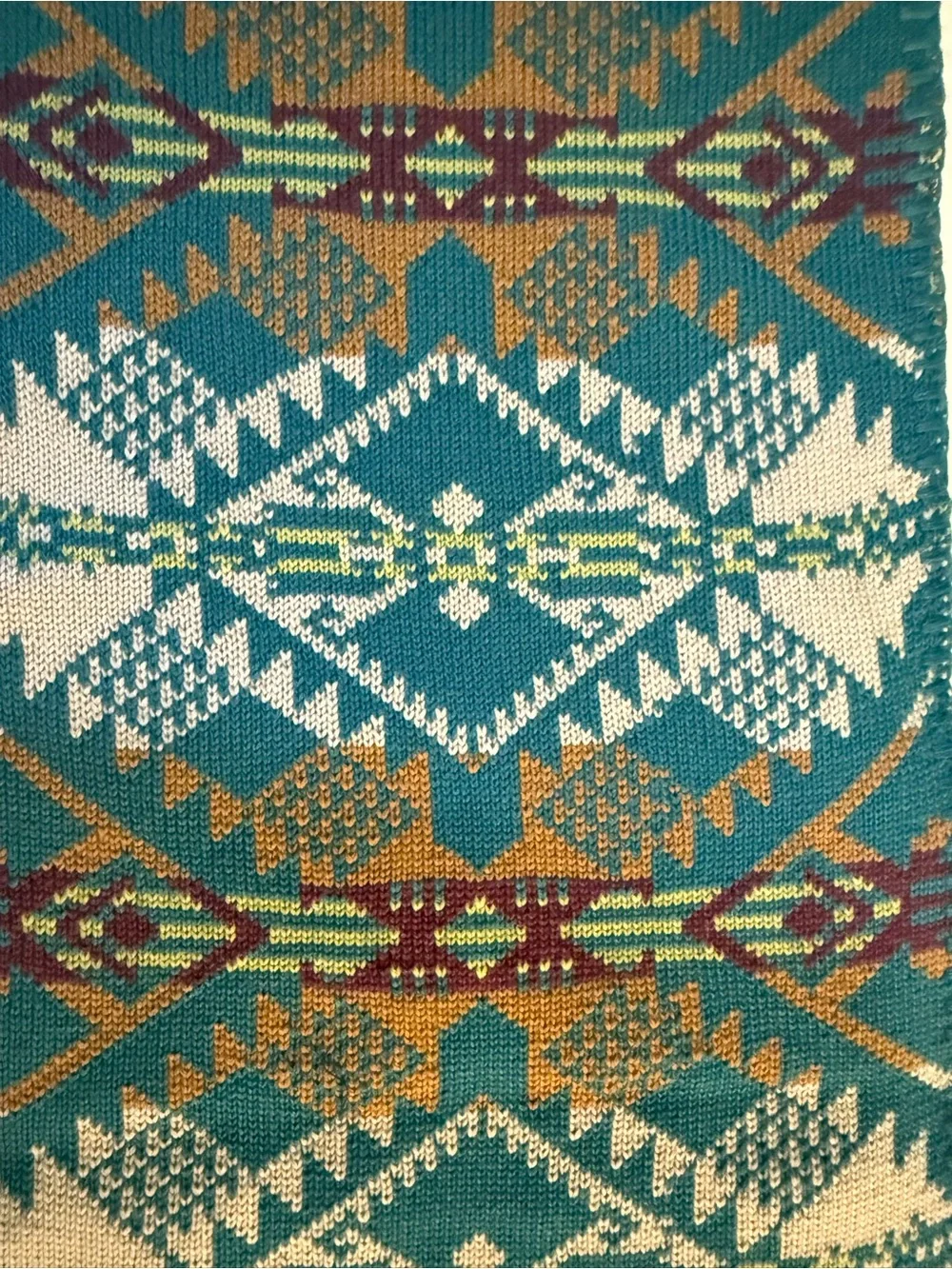 Pendleton Knit Wool Scarf/Muffler Journey West in Turquiose Southwestern Pattern